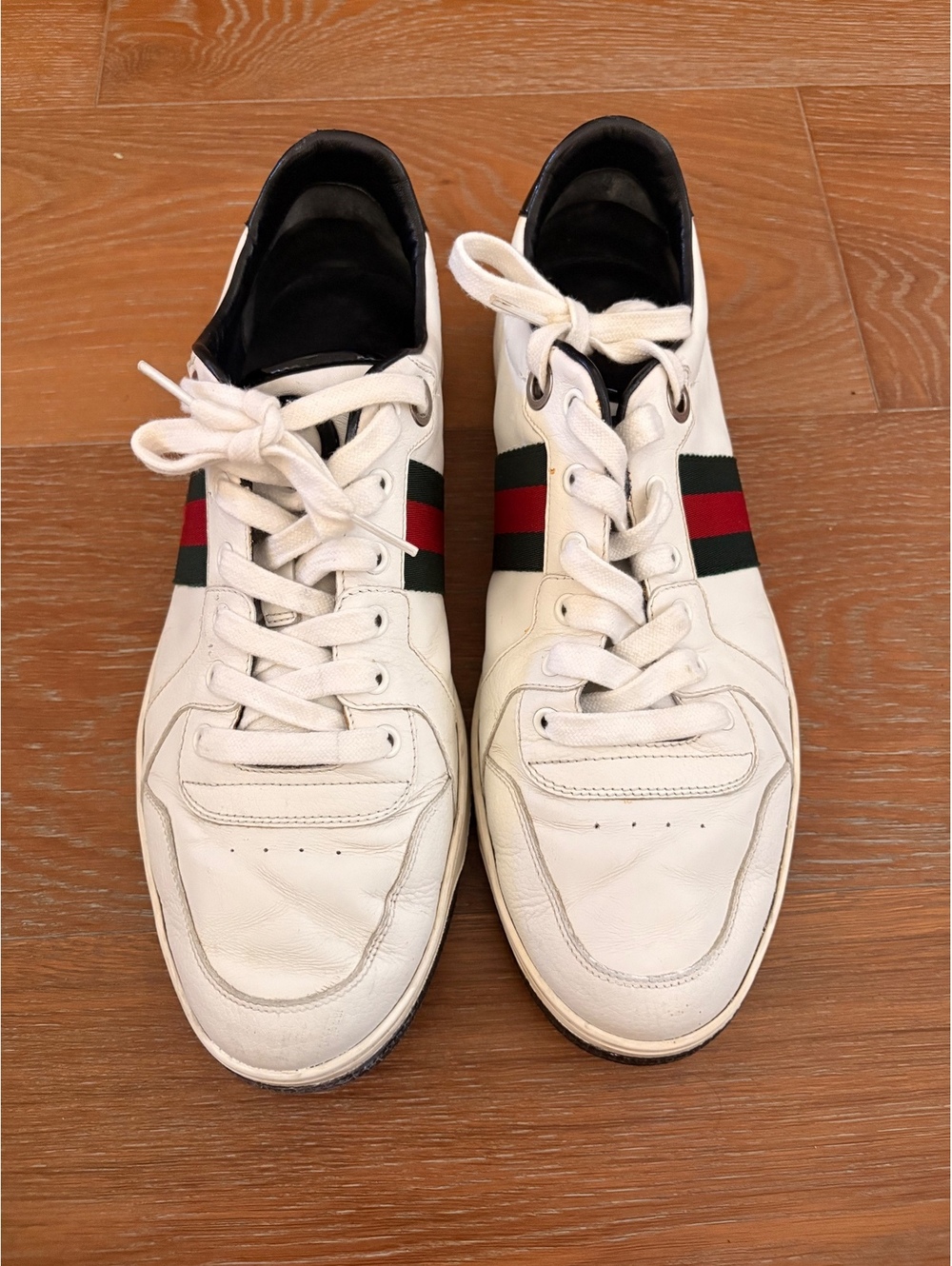 Gucci White Leather Sneakers Red Green Stripe Luxury Casual Size 10